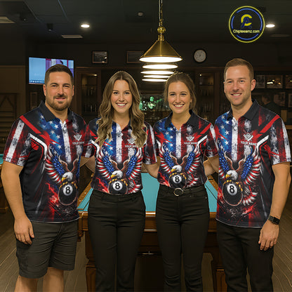 Vintage American Flag Eagle 8 Ball Billiard Shirt For Women Custom Pool Team Jersey Polo & 1/4 Zip TDM5991