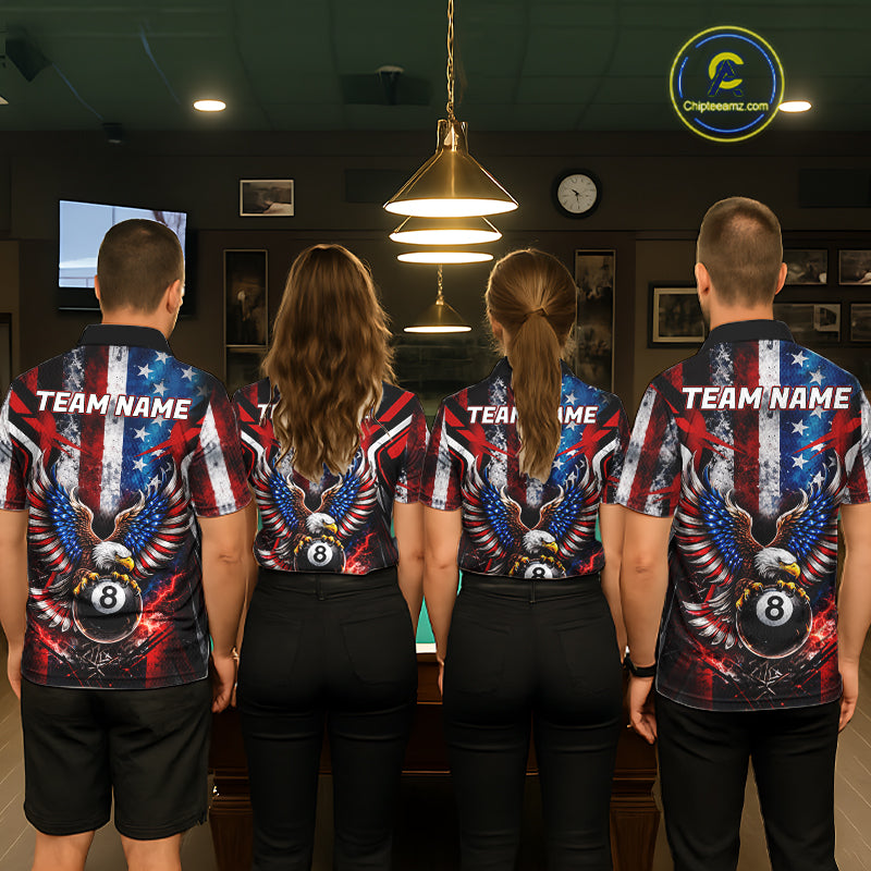 Vintage American Flag Eagle 8 Ball Billiard Shirt For Women Custom Pool Team Jersey Polo & 1/4 Zip TDM5991
