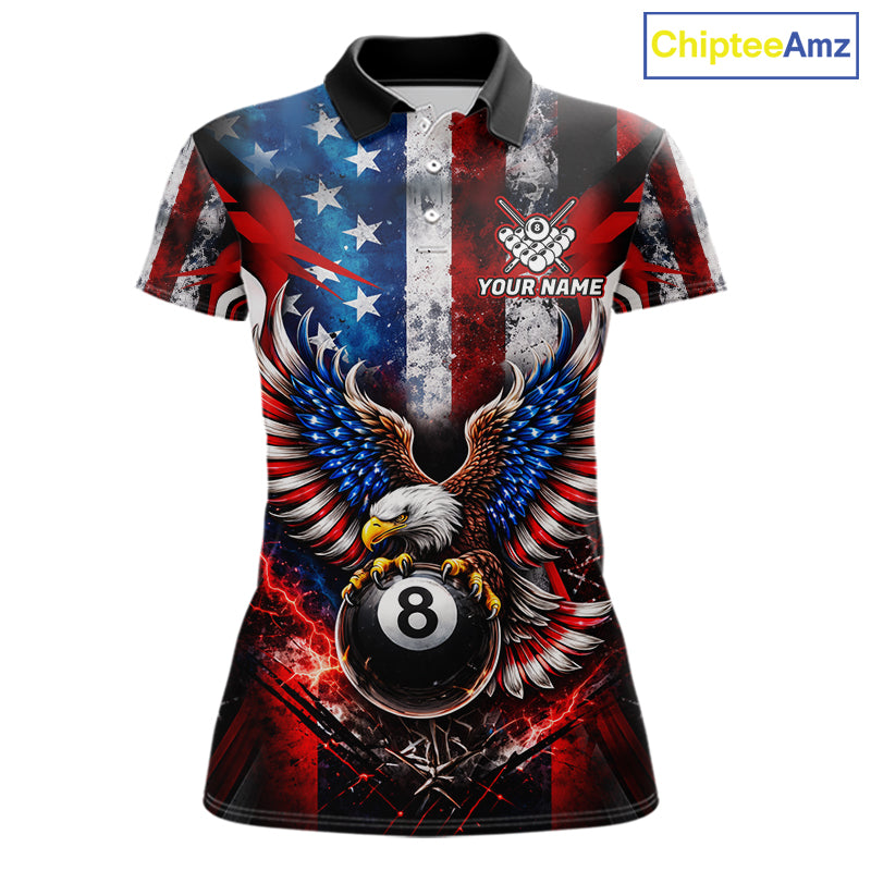 Vintage American Flag Eagle 8 Ball Billiard Shirt For Women Custom Pool Team Jersey Polo & 1/4 Zip TDM5991