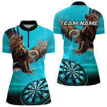 Load image into Gallery viewer, Personalized Cyan Blue Dartboard Eagle Dart Shirts For Women Custom Team Darts Jersey Polo &amp; 1/4 Zip TDM3810