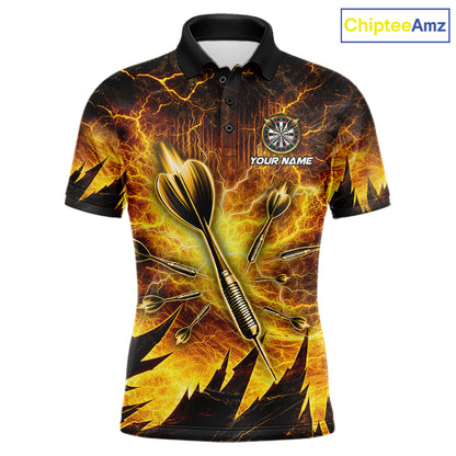 Personalized Yellow Darts Polo & 1/4 Zip For Men Custom Thunder Lightning Darts Team Jersey TDM6216