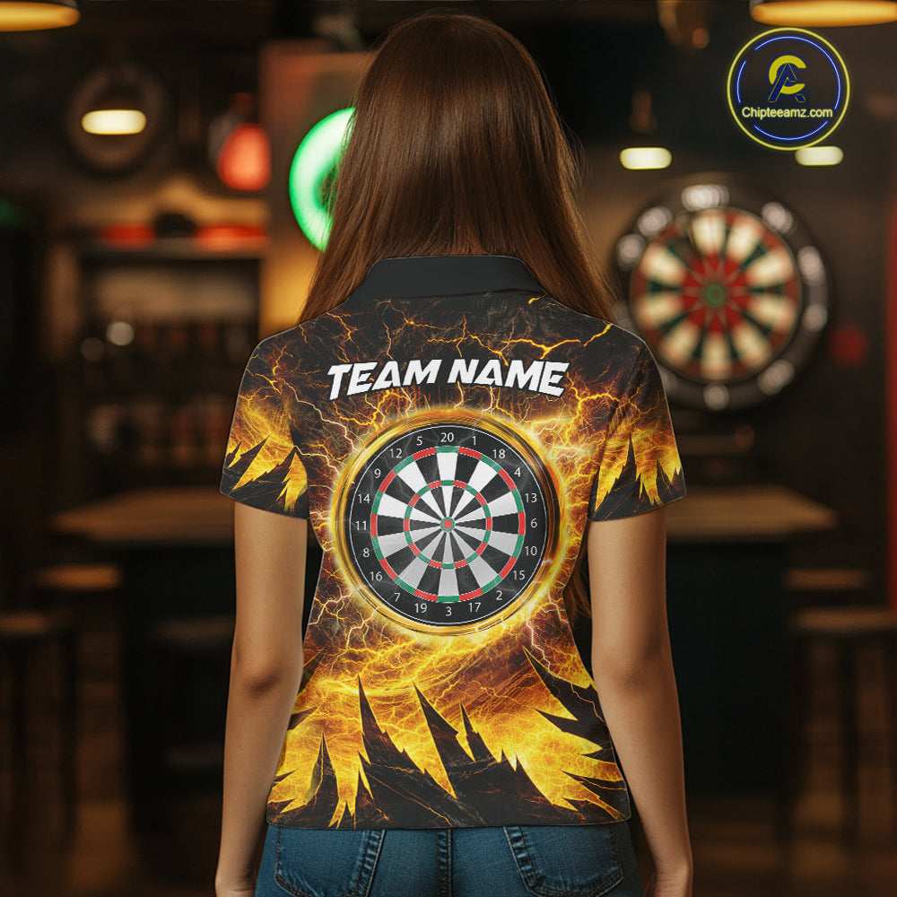 Personalized Yellow Darts Polo & 1/4 Zip For Women Custom Thunder Lightning Darts Team Jersey TDM6216