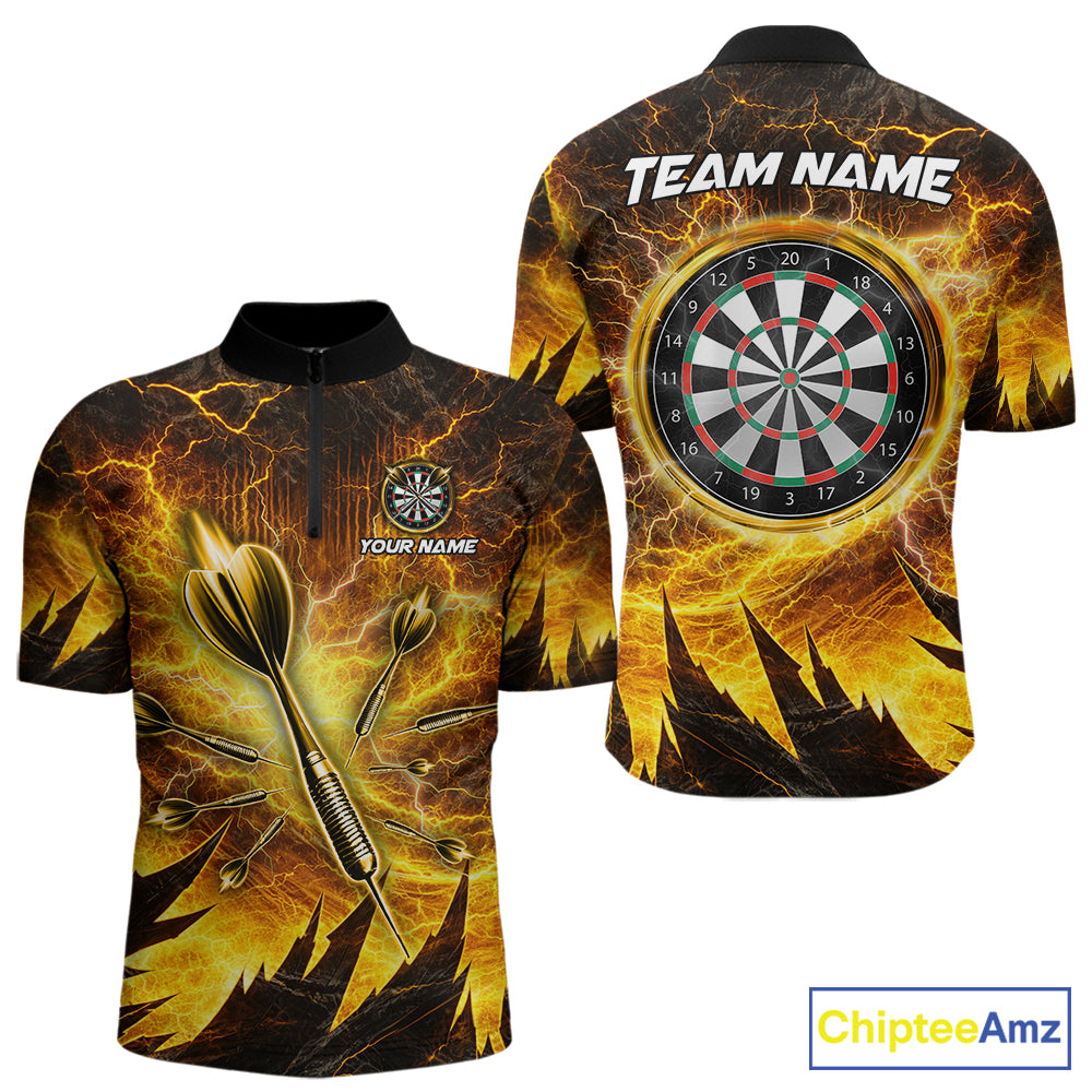 Personalized Yellow Darts Polo & 1/4 Zip For Men Custom Thunder Lightning Darts Team Jersey TDM6216