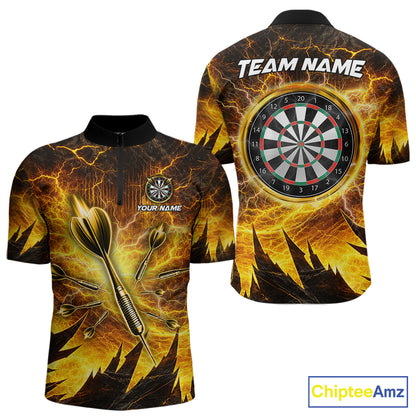 Personalized Yellow Darts Polo & 1/4 Zip For Men Custom Thunder Lightning Darts Team Jersey TDM6216