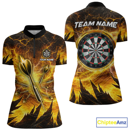 Personalized Yellow Darts Polo & 1/4 Zip For Women Custom Thunder Lightning Darts Team Jersey TDM6216