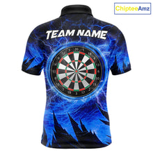 Load image into Gallery viewer, Personalized Blue Darts Polo &amp; 1/4 Zip For Men Custom Thunder Lightning Darts Team Jersey TDM6217