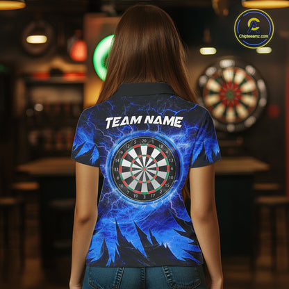 Personalized Blue Darts Polo & 1/4 Zip For Women Custom Thunder Lightning Darts Team Jersey TDM6217