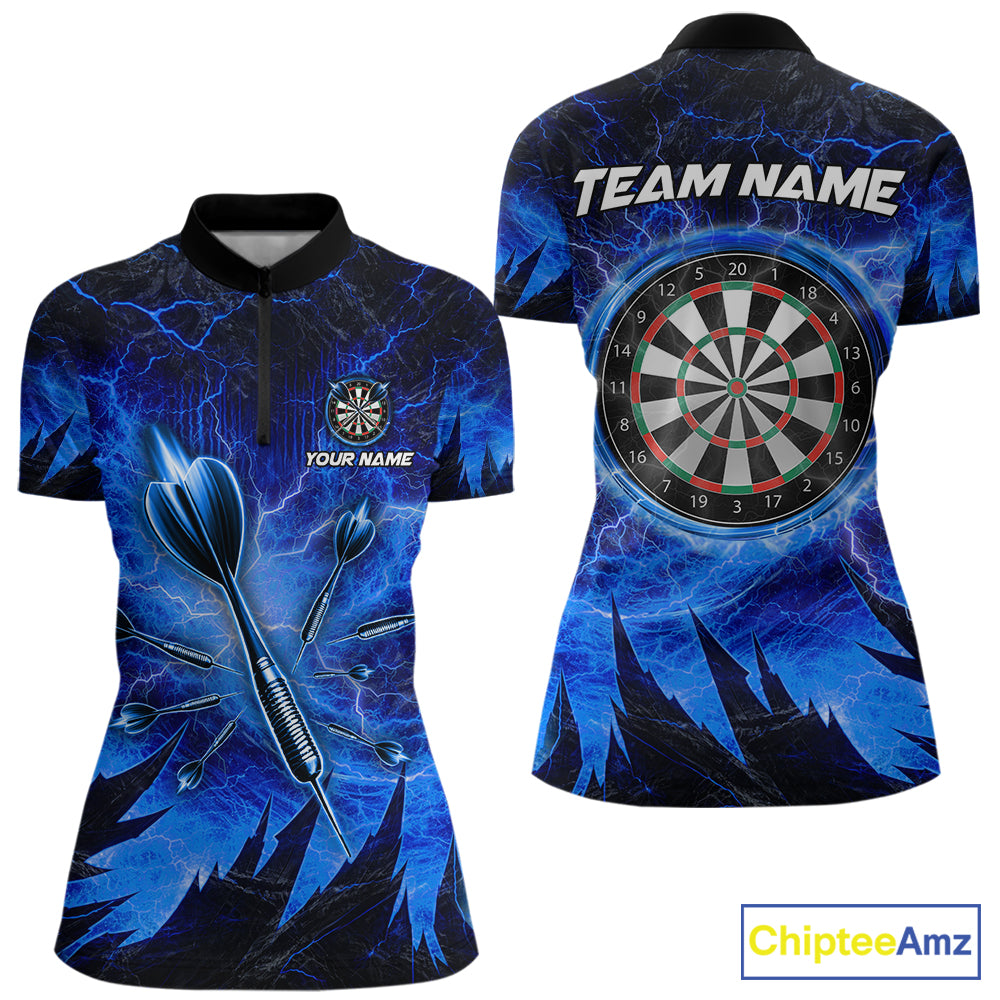 Personalized Blue Darts Polo & 1/4 Zip For Women Custom Thunder Lightning Darts Team Jersey TDM6217