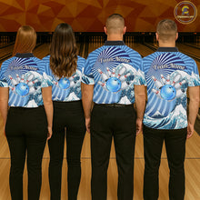 Load image into Gallery viewer, Custom Blue Funny Waves Ocean Bowling Shirt For Men, Bowling Team Jersey Polo &amp; 1/4 Zip TDM6223