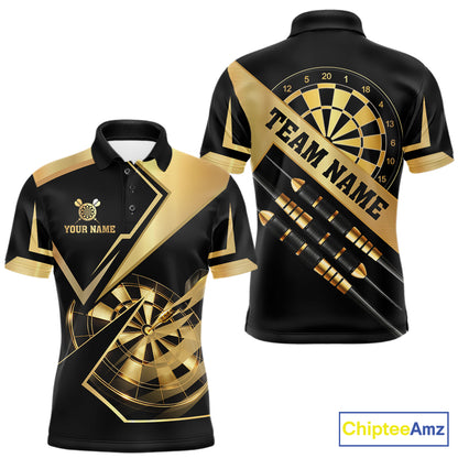 Black And Gold Darts Polo & 1/4 Zip For Men Custom Darts Jersey, Darts Tournament Team Shirt TDM6226