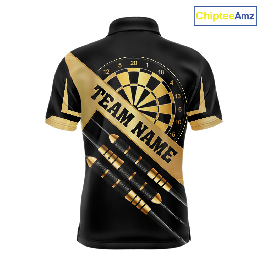 Black And Gold Darts Polo & 1/4 Zip For Men Custom Darts Jersey, Darts Tournament Team Shirt TDM6226