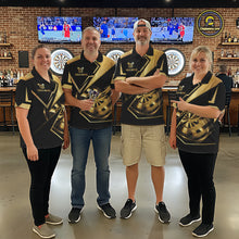 Load image into Gallery viewer, Black And Gold Darts Polo &amp; 1/4 Zip For Men Custom Darts Jersey, Darts Tournament Team Shirt TDM6226