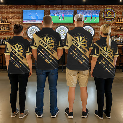 Black And Gold Darts Polo & 1/4 Zip For Men Custom Darts Jersey, Darts Tournament Team Shirt TDM6226