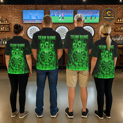 Green Flaming Skull Darts Polo & Quarter Zip Custom Fire Darts Shirt For Men, Darts Team Jersey TDM5621