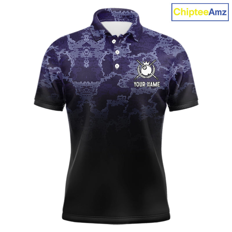 Black And Purple Camo US Flag 8 Ball Billiard Shirt For Men Custom Pool Team Jersey Polo & 1/4 Zip TDM5995