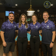 Load image into Gallery viewer, Black And Purple Camo US Flag 8 Ball Billiard Shirt For Men Custom Pool Team Jersey Polo &amp; 1/4 Zip TDM5995
