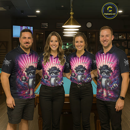 Funny Raccoon 8 Ball Billiard Shirt For Women Custom Pink Graffiti Pool Jersey Team Polo & 1/4 Zip TDM5998