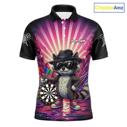 Pink Funny Raccoon Neon Graffiti Darts Shirt For Men Custom Darts Jersey Team Polo & 1/4 Zip TDM6000
