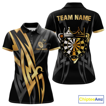 Black And Gold Dartboard Crown Dart Shirts For Women Custom Tribal Dart Jersey Team Polo & 1/4 Zip TDM6228