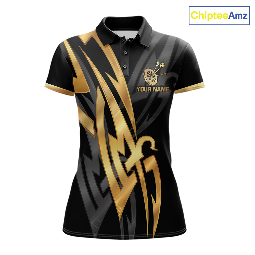 Black And Gold Dartboard Crown Dart Shirts For Women Custom Tribal Dart Jersey Team Polo & 1/4 Zip TDM6228