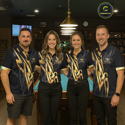 Black And Gold 8 Ball Crown Billiard Shirts For Men Custom Tribal Pool Team Jersey Polo & 1/4 Zip TDM6229