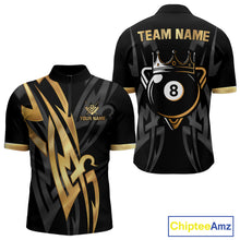 Load image into Gallery viewer, Black And Gold 8 Ball Crown Billiard Shirts For Men Custom Tribal Pool Team Jersey Polo &amp; 1/4 Zip TDM6229