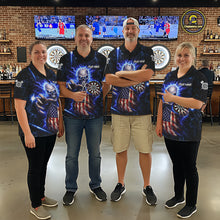 Load image into Gallery viewer, Blue Lightning US Flag Skull Darts Shirt For Women Custom Darts Jersey Team Polo &amp; Quarter Zip TDM6231