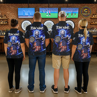 Blue Lightning US Flag Skull Darts Shirt For Women Custom Darts Jersey Team Polo & Quarter Zip TDM6231