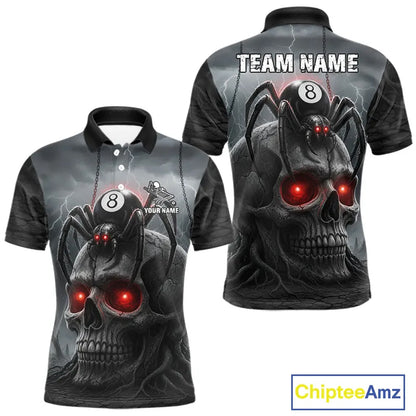 Personalized Spider 8 Ball Pool Skull Billiard Shirt For Men, Billiard Team Jersey Polo & 1/4 Zip TDM5640