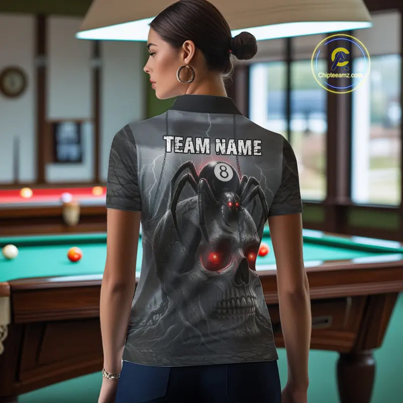 Personalized Spider 8 Ball Pool Skull Billiard Shirt For Women, Billiard Team Jersey Polo & 1/4 Zip TDM5640