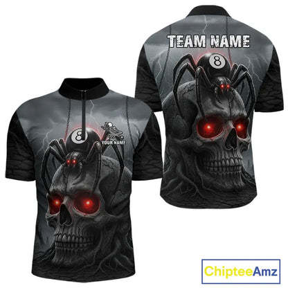 Personalized Spider 8 Ball Pool Skull Billiard Shirt For Men, Billiard Team Jersey Polo & 1/4 Zip TDM5640