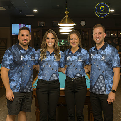 Blue Camo 8 Ball Billiard Shirt For Men Custom Pool Team Shirt, Billiard Jersey Polo & 1/4 Zip TDM6008