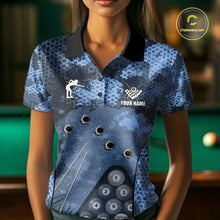 Load image into Gallery viewer, Blue Camo 8 Ball Billiard Shirt For Women Custom Pool Team Shirt, Billiard Jersey Polo &amp; 1/4 Zip TDM6008