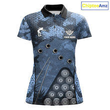 Load image into Gallery viewer, Blue Camo 8 Ball Billiard Shirt For Women Custom Pool Team Shirt, Billiard Jersey Polo &amp; 1/4 Zip TDM6008