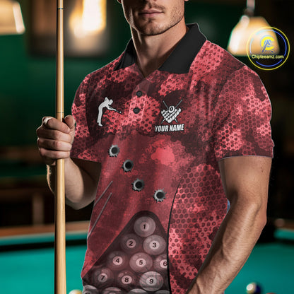 Red Camo 8 Ball Billiard Shirt For Men Custom Pool Team Shirt, Billiard Jersey Polo & 1/4 Zip TDM6009