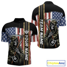 Load image into Gallery viewer, Camo Grim Reaper 8 Ball Billiard Shirt For Men Custom American Flag Pool Team Jersey Polo, 1/4 Zip TDM6246