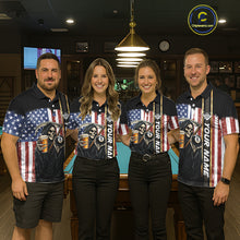 Load image into Gallery viewer, Grim Reaper With Beer Custom 8 Ball Billiard Shirt For Men, US Flag Pool Team Jersey Polo, 1/4 Zip TDM6247