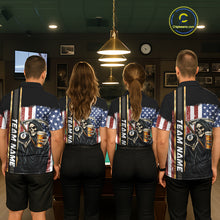 Load image into Gallery viewer, Grim Reaper With Beer Custom 8 Ball Billiard Shirt For Men, US Flag Pool Team Jersey Polo, 1/4 Zip TDM6247