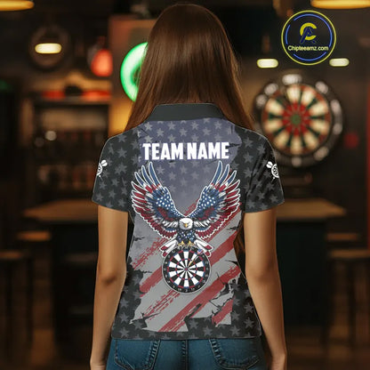 Personalized American Flag Eagle Darts Shirt For Women Custom Patriotic Darts Team Jersey Team  TDM5149