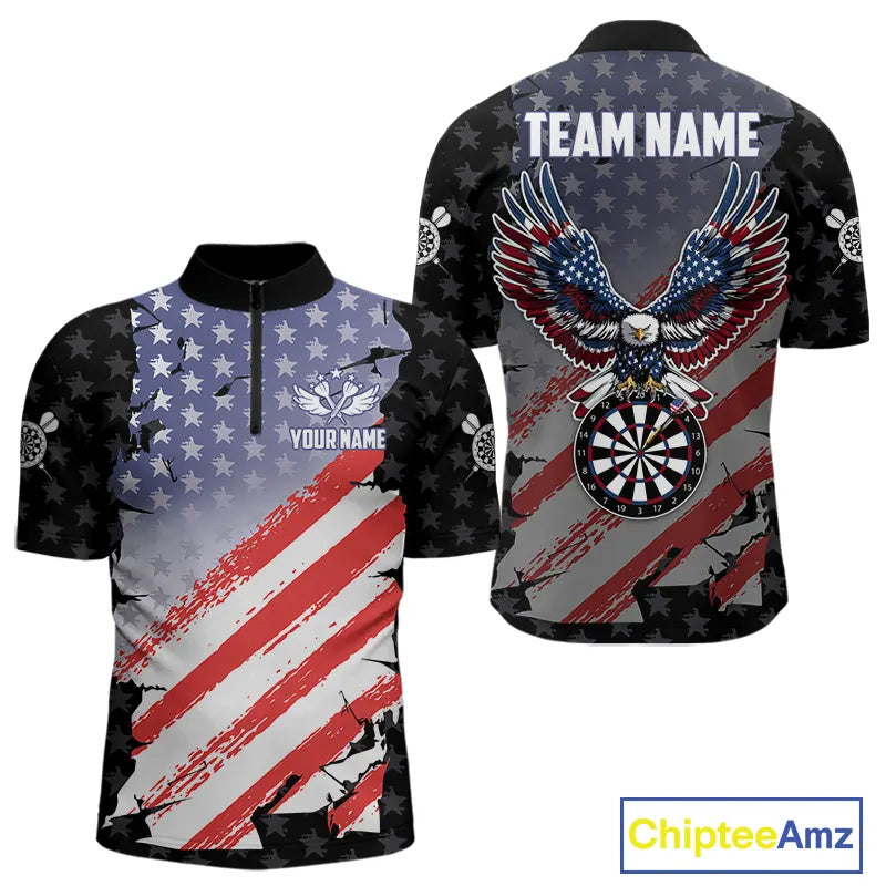 Personalized American Flag Eagle Darts Shirt For Men Custom Patriotic Darts Team Jersey Team  TDM5149