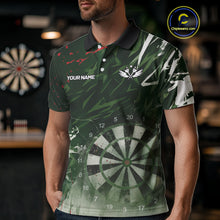 Load image into Gallery viewer, Green Geometric Darts Shirt With Pocket Option Custom Men&#39;s Darts Jersey TDM5361