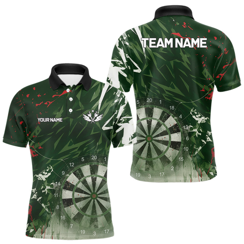 Green Geometric Darts Shirt With Pocket Option Custom Men's Darts Jersey TDM5361