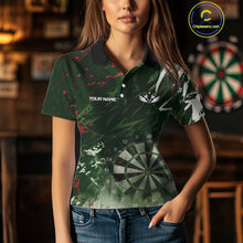 Load image into Gallery viewer, Green Geometric Darts Shirt With Pocket Option Custom Women&#39;s Darts Jersey TDM5361