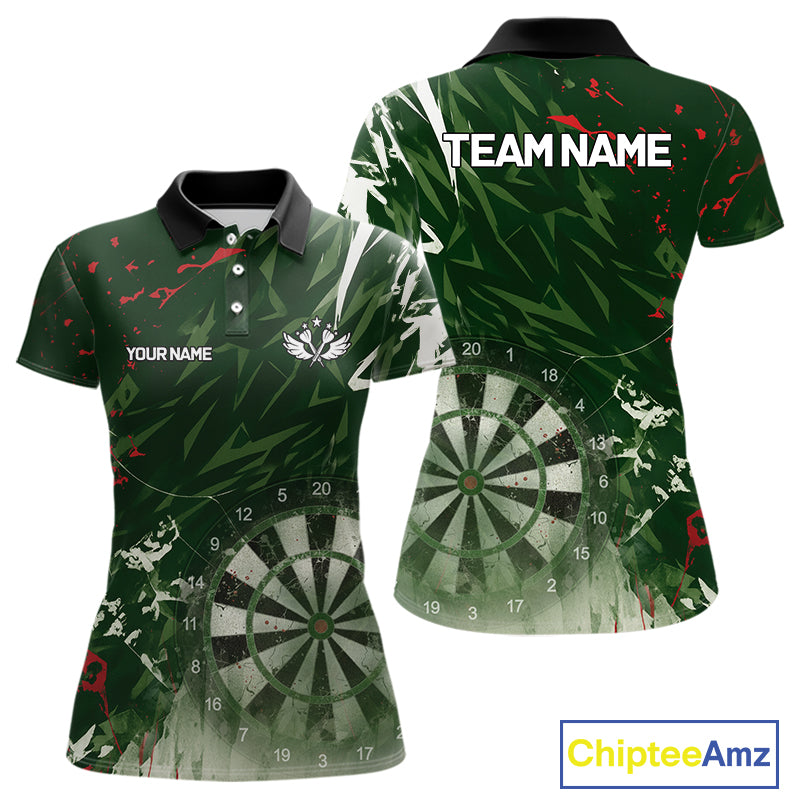 Green Geometric Darts Shirt With Pocket Option Custom Women's Darts Jersey TDM5361
