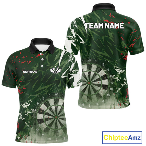 Green Geometric Darts Shirt With Pocket Option Custom Men's Darts Jersey TDM5361