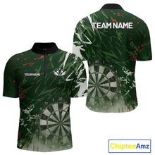 Load image into Gallery viewer, Green Geometric Darts Shirt With Pocket Option Custom Men&#39;s Darts Jersey TDM5361