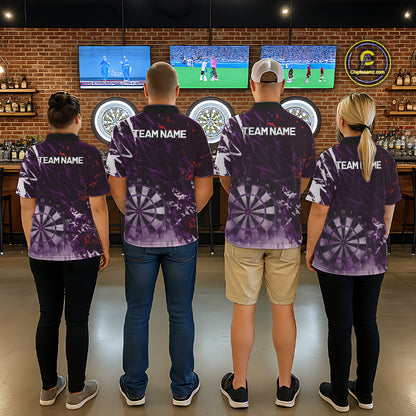 Purple Geometric Darts Shirt With Pocket Option Custom Men's Darts Jersey TDM5362