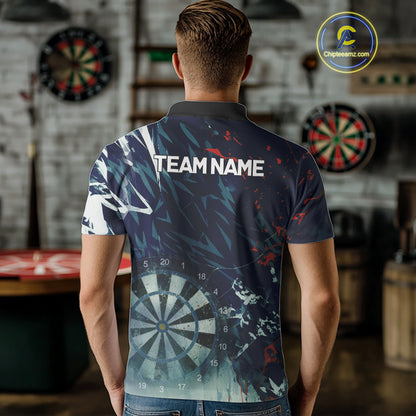 Blue Geometric Darts Shirt With Pocket Option Custom Men's Darts Jersey TDM5363