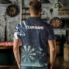 Load image into Gallery viewer, Blue Geometric Darts Shirt With Pocket Option Custom Men&#39;s Darts Jersey TDM5363