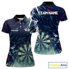 Load image into Gallery viewer, Blue Geometric Darts Shirt With Pocket Option Custom Women&#39;s Darts Jersey TDM5363